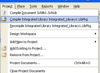 مرحله پنجم ساخت کتابخانه در آلتیوم: از منوی Project گزینه Compile Integrated Library را انتخاب کنید