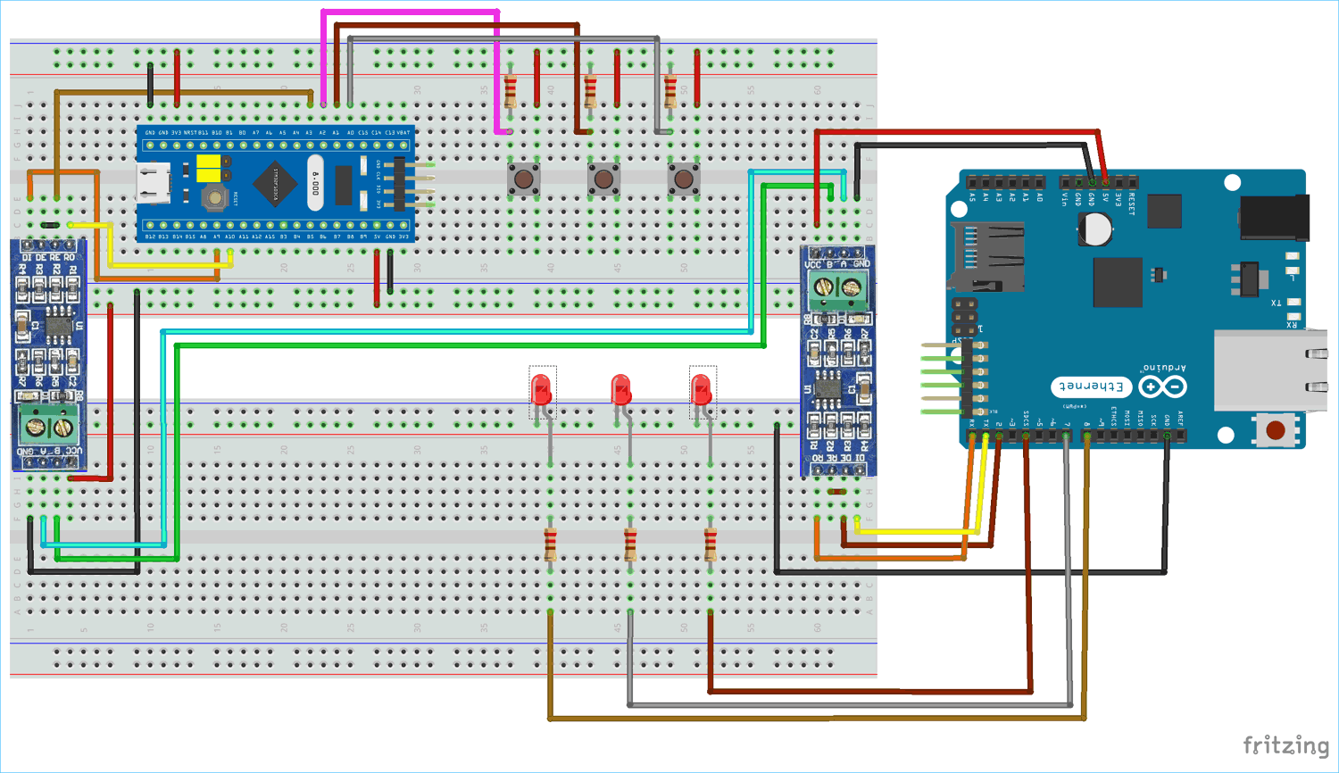 ارتباط سریال بین میکروکنترلر STM32F103C8 و بورد Arduino Uno با استفاده از پروتکل RS-485